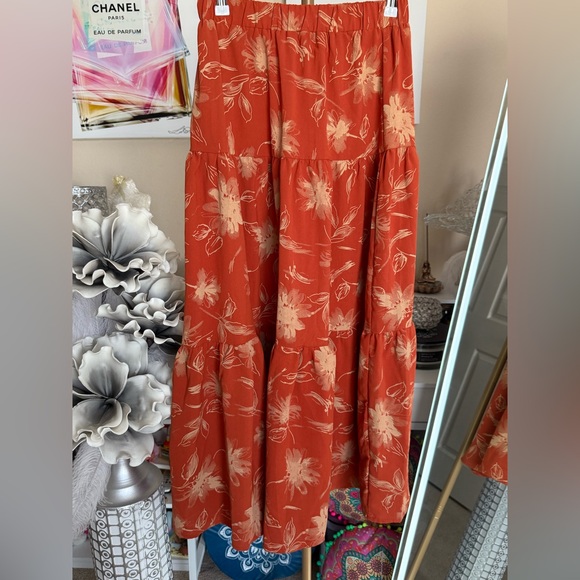 Floral Tiered Maxi Skirt in Red and Cream - Picture 1 of 3